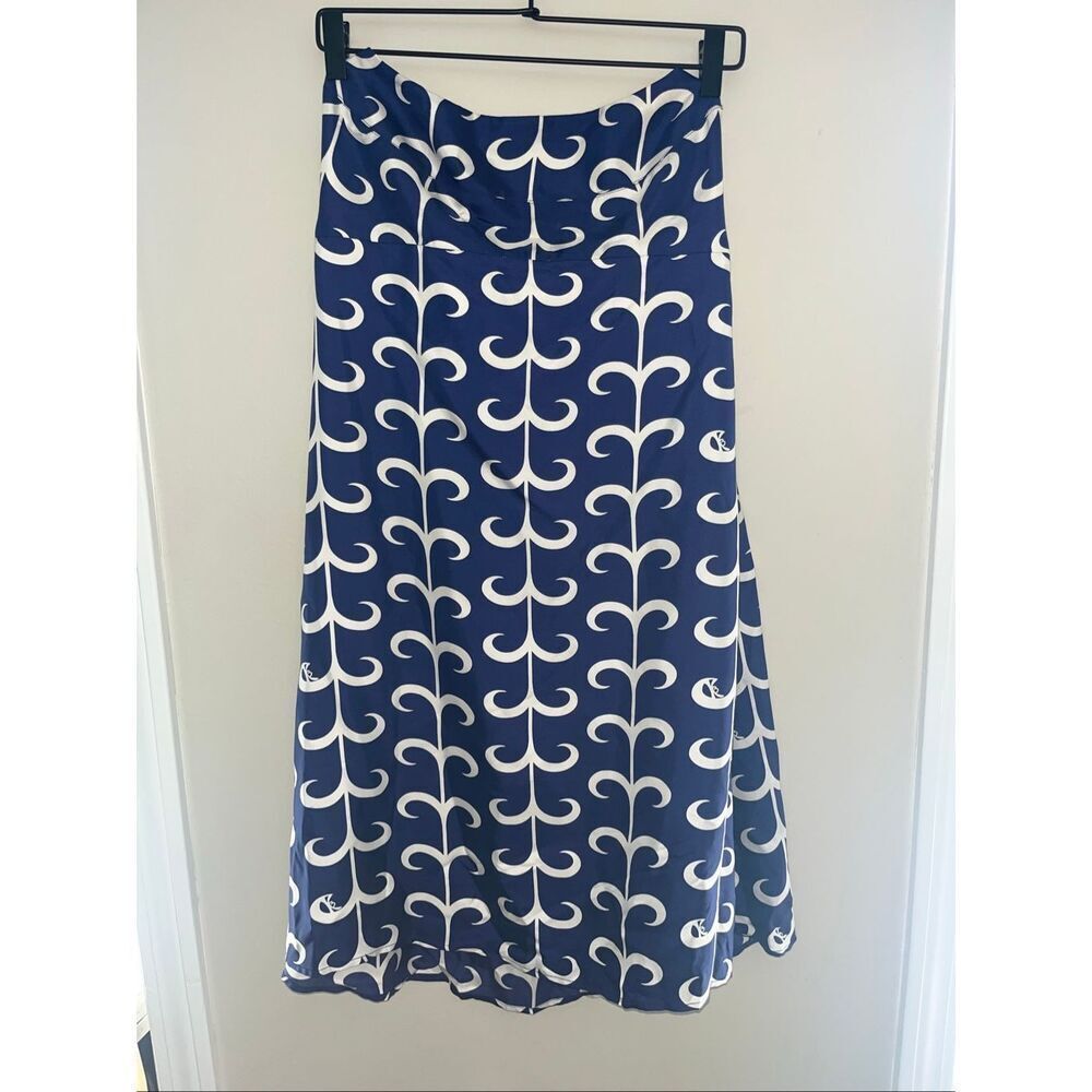 CK Bradley Navy & White Strapless Silk Dress Size 10